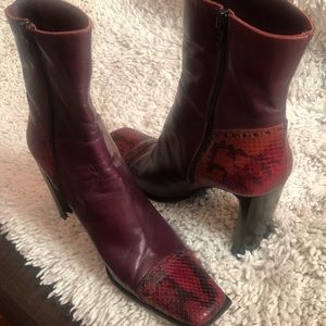 One of a kind leather & snakeskin short boots
